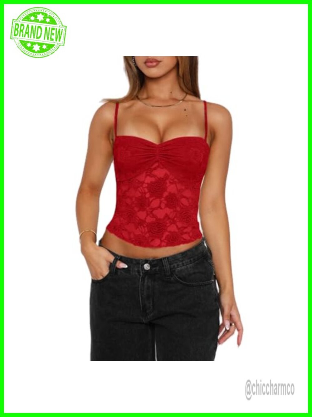 Lace Sheer Mesh Camisole Spaghetti Strap Square Neck Slim Fit Summer Top